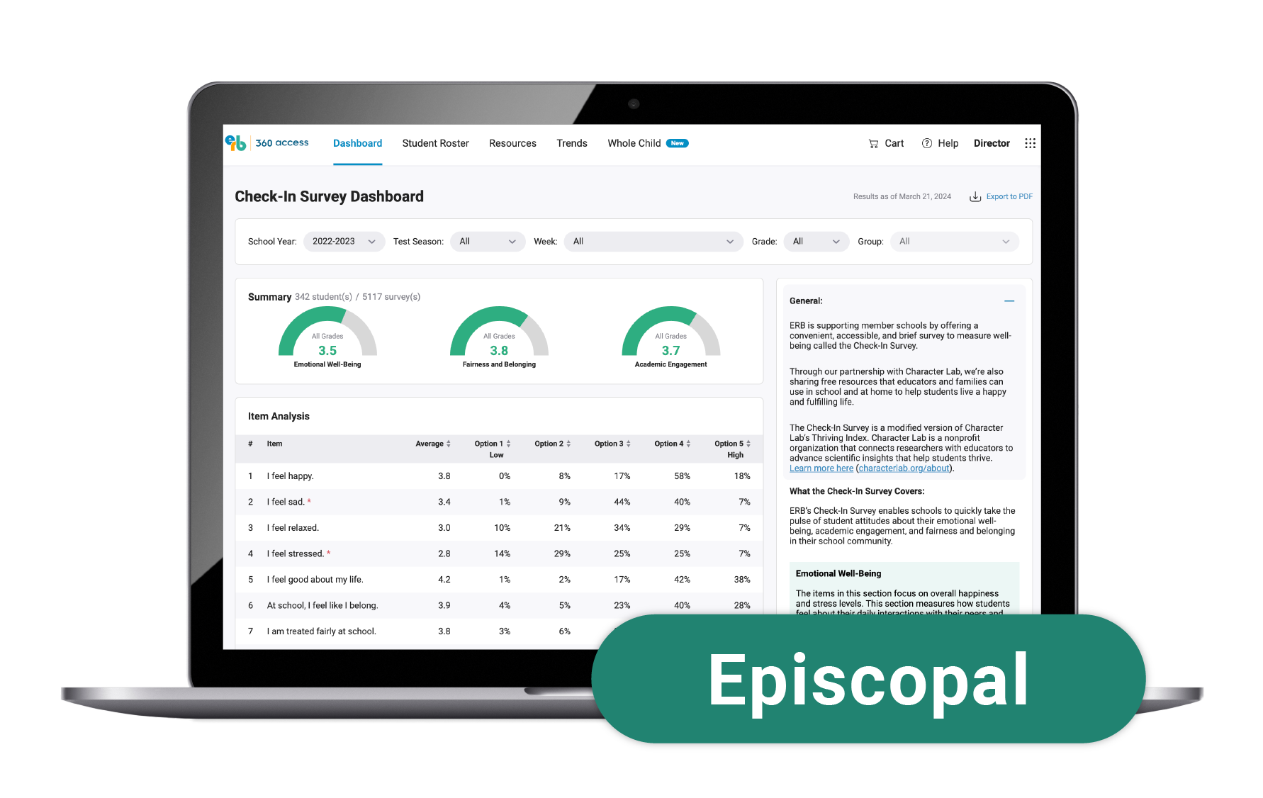 Check-In Survey with Mission-Aligned Module: Episcopal Schools